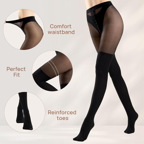 Image of MANZI Mock Suspender Pantyhose for Women Faux Thigh High Stockings Black Over the Knee Goth Sparkly Tights