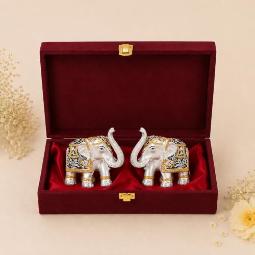 Image of DIVINITI 999 Silver Plated Elephant Pair with Luxury Gift Box | Vastu Elephant Showpiece for Home & Office Decor | Symbol of Prosperity, Wisdom, Good Luck & Success | 10.5 x 12 cm