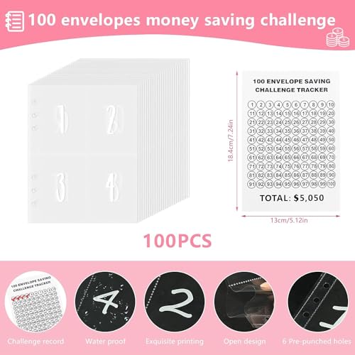 CBSHKLW Fichário de desafio de 100 envelope, fichário de desafio de envelope, fichário de dinheiro,