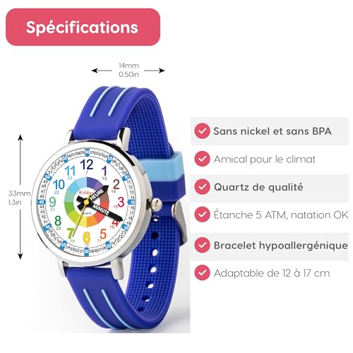 Kiddus Montre Enfant Éducative Analogique, Fille et Garçon Dès 5 Ans – vue 6