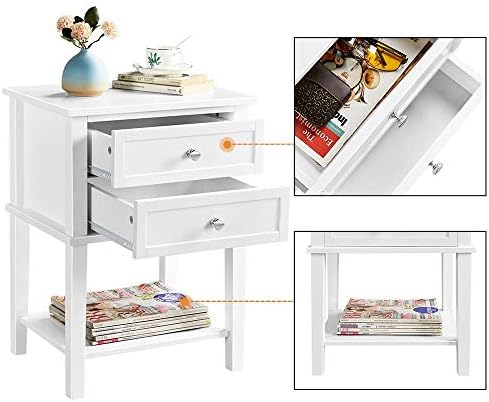 Yaheetech White Bedside Tables Set of 2, Wooden Side Table with 2 Drawers Cabinet for Living Room, Sofa Side End Table with Open Storage Shelf for Bedroom Office Small Space Modern Accent Furniuture