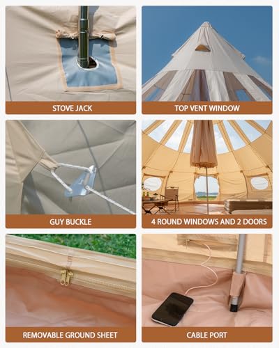 Carpa Canvas con Rainfly y Estufa para Camping Familiar miniatura 6
