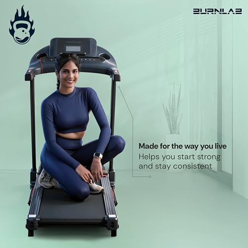 Image of Burnlab Treadmill 3.1| 2.5HP Motorized Treadmill for Home Use | 5 inch LCD Display, 0.8-12 km /h Speed with Auto Incline | Heart Rate Sensor & Hydraulic Folding | Max Weight 120Kg | USB & AUX