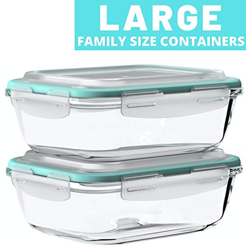 Large Glass Food Storage Containers with Snap Lock Lids for Leftovers - Safe