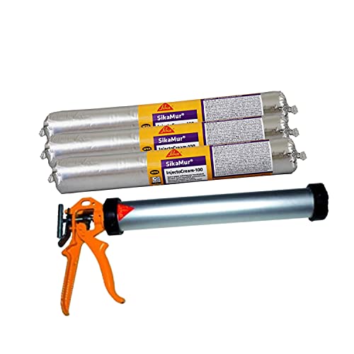 Lote 3 bolsillos Tratamiento contra de humedades por capilaridad en las murados SikaMur InjectoCream 100, 600ml con pistola de aplicación