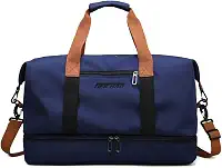Bolsa de viagem portátil bolsa de bagagem de viagem de curta distância de grande capacidade leve separação seca e molhada bolsa de fitness esportiva (Azul marinho)