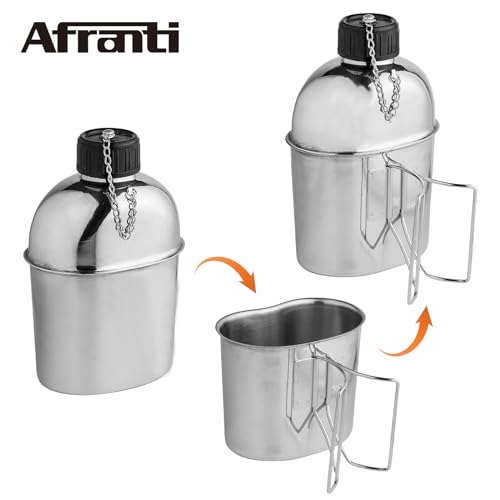 Afranti Stainless Steel Military Canteen 1.2QT Portable Army Water Bottle with 0.6QT Cup & Sleeves for Camping Hiking Climbing and Most Outdoor Activities - Thumbnail 3