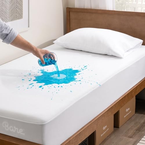 Image of Bare Home Twin Size Mattress Protector - 100% Waterproof & Breathable - Cooling Mattress Cover - Protects Against Spills - Vinyl Free Noiseless - Dorm Essentials - Protect Your Mattress (Twin, White)