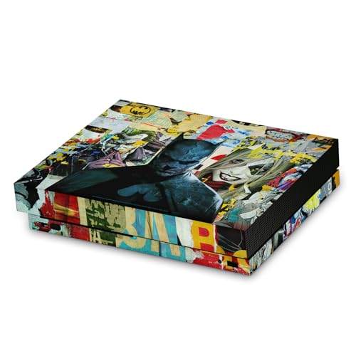 Xbox One X skin vinyle Batman motif collage déchiré de logos et bandes dessinées