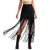 Falda larga para mujer, con flecos, vestido de festival, elegante, falda de verano, cintura alta, falda de ante hasta la rodilla, falda cruzada Rockebilly, falda maxi casual para mujer, falda lápiz