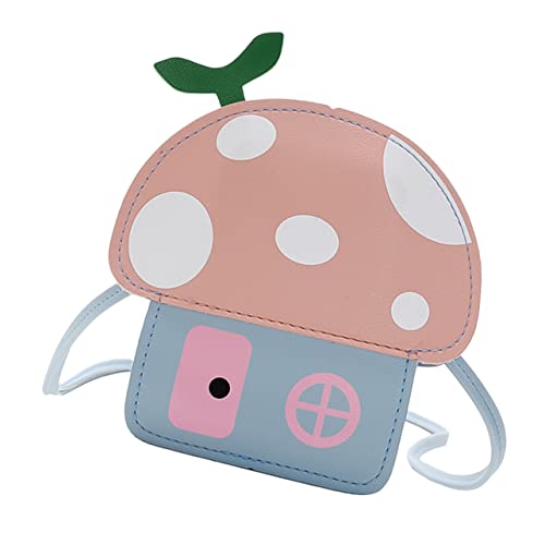 FRCOLOR 1Pc Cartoon Mushroom Coin Bag for Boy Girl Cute Crossbody Purse Fashionable Change Bag for Snacks and Coins Premium PU Material Toddlers Pink3