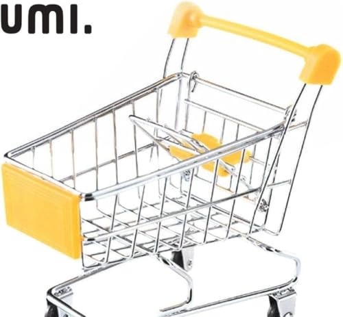 Image of Amazon Brand - Umi Mini Shopping Cart Toy | Colorful Metal Shopping Handcart Model, Tiny Utility Trolley for Kids Play, Desk Storage & Home Decoration (1 Pc, Yellow)
