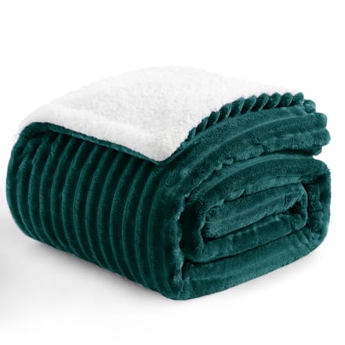 Aisbo Dicke Cord Sherpa Decke Dunkelgrün - Warme Kuscheldecke Flauschig 150x200 cm XL Winter Plüsch Kuscheldecken als Sofadecke Couchdecke Überwurf...