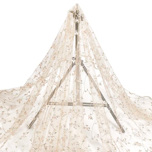Tissu en organza brodé floral dentelle amande de 129,5 cm pour mercerie couture DIY