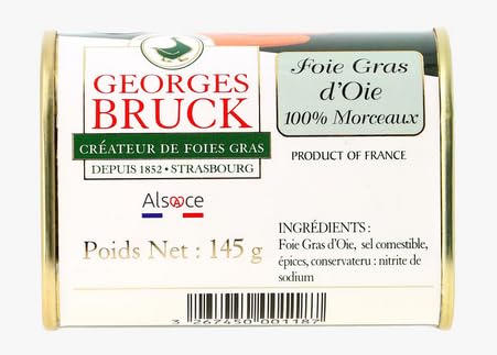 GEORGES BRUCK - FOIE GRAS de STRASBOURG, ALSACE - Goose Foie Gras - trapezoidal tin - 5.11oz / 145gr tin