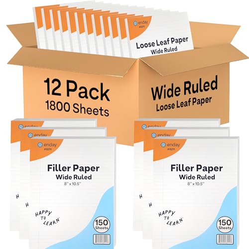 Loose Leaf Paper Bulk 1800 Sheets, Wide Ruled, 12 Pack