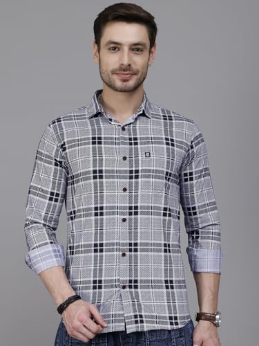 Image of Majestic Man Men's Comfort Slim Fit Pure Cotton Opaque Checked Casual Shirt