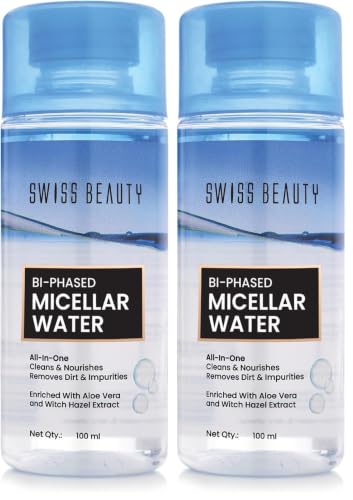 Image of Swiss Beauty Bi-Phased Micellar Face Cleansing Water | Removes dirt, impurities and waterproof makeup | With Aloe vera and Witch Hazel | 100 ml (Pack of 2)