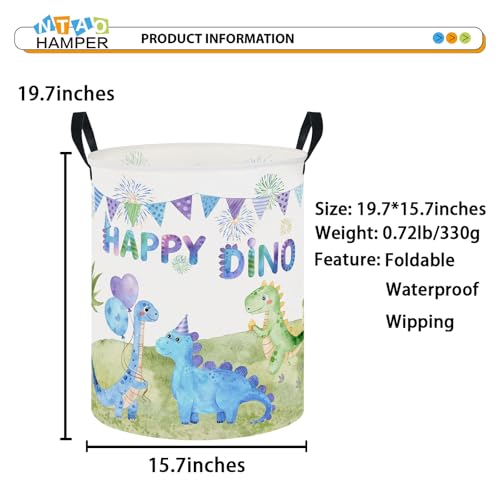 Image of 62L Kids Colorful Dinosaur Waterproof Laundry Hamper with Durable Leather Handle,Party Supplies Storage Picnic Large Storage Basket(Happy Dinosaur)