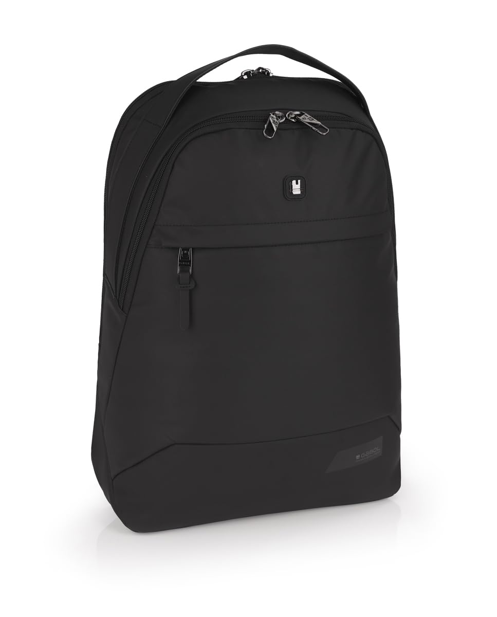 Gabol - Mochila para Portátil 15,6" Bonus 31x44x13 cm - Capacidad 15L - 2 Compartimentos, Acople a Maleta y Cierre de Seguridad - Diseño Español en Poliéster Resinado y Piel Sintética - Negro