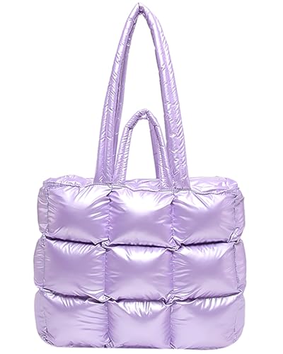 Image of Puffer Tote Bag for Women, Quilted Puffy Handbag, Quilted Shoulder Bag Fluffy Satchel Purse for Work Travel Shopping