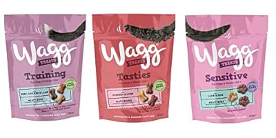 Wagg Dog Treats Bundle 3 Varieties - Training with Beef Chicken & Lamb, Tasties with Chicken Liver, Sensitive with Lamb & Rice 125g (one pack of each)