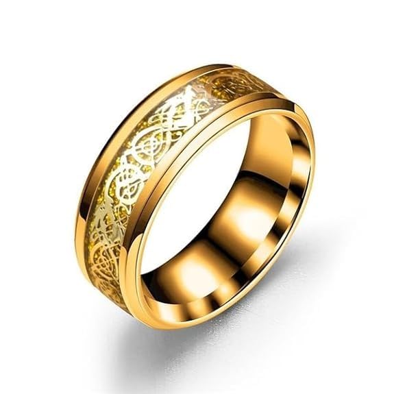 modeva "elevate your essence" Celtic Dragon Pattern Ring, Gold-Plated Stainless Steel, Wedding Band for Men and Women-picture-27