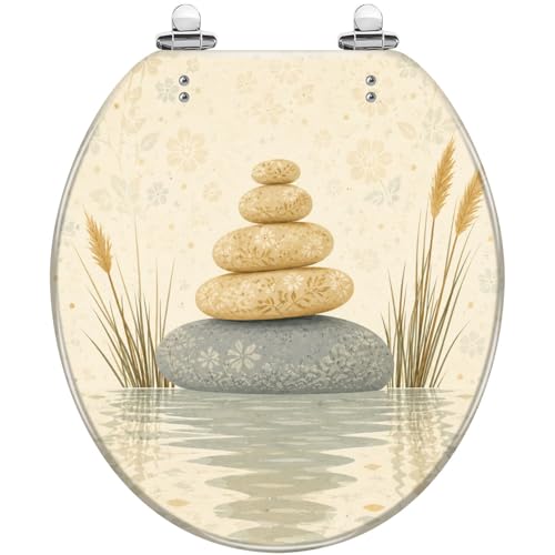 Round Vintage Zen-Spa White-Lotus Teal-Water Resin Toilet Seat(Pattern3 O)