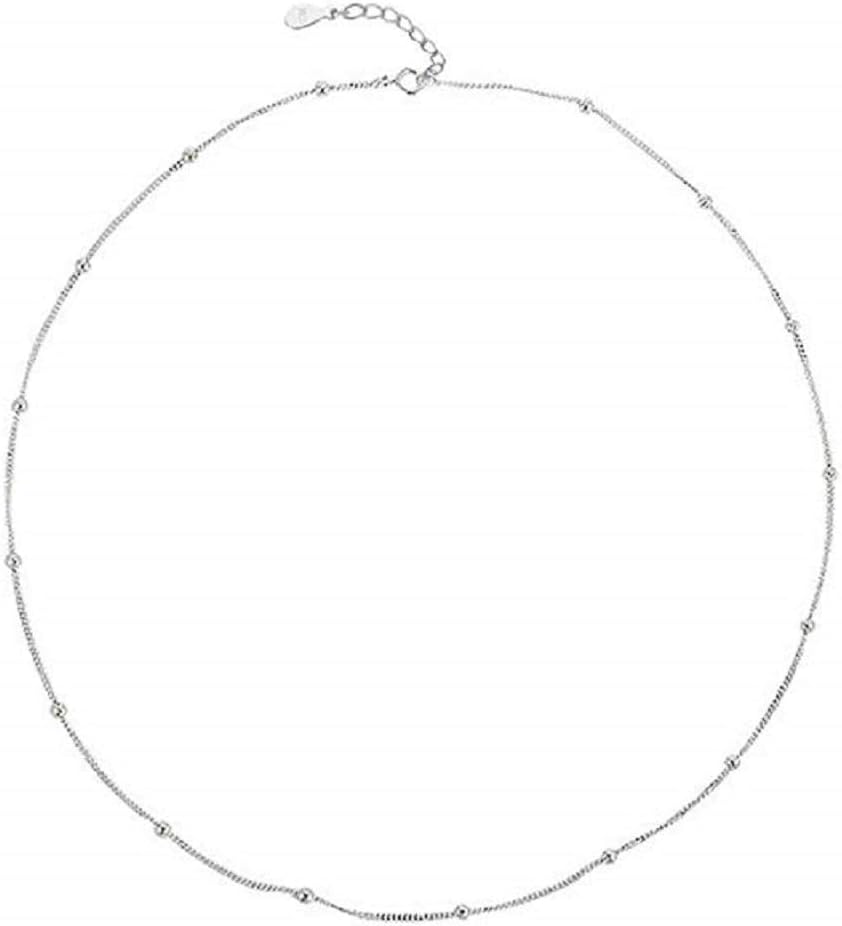 S925 Silver Necklace Simple Choker Necklace Small Bead Ball Clavicle Chain (Silver)