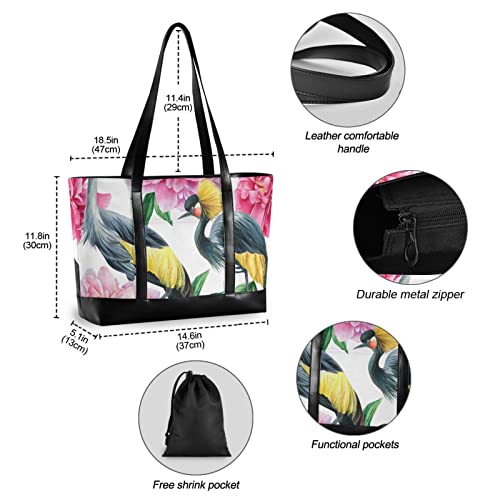 susiyo Peonies and Birds Crane Laptop Tote Bag for Women 15.6 Inch Canvas Zip Large Travel Shoulder Handbag Business Office Work Bag Briefcase4
