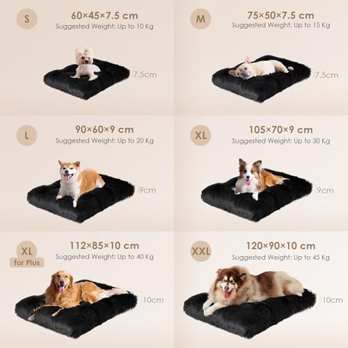 EHEYCIGA Flauschig Hundebett Mittelgroße Hunde, Hundekissen Grosse Hunde Waschbar, Kuschelig rutschfest Hundematte mit Langem Plüsch, Schwarz, 90x60cm