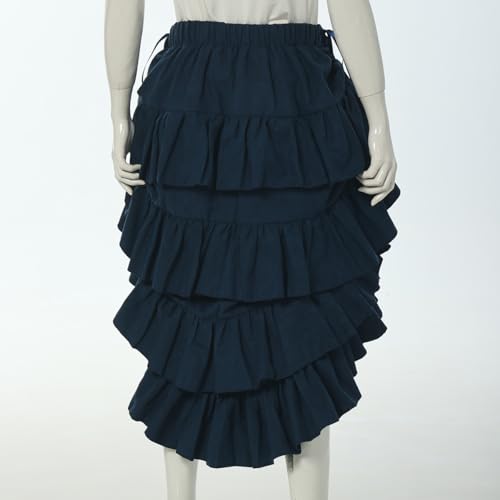 GRACEART Women's Steampunk Skirt Adjustable Ruffle Gothic Vintage Skirt, Suede Blend (Dark Blue) - Image 4