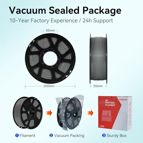 Image of Kingroon PLA Filament 1.75mm Bundle 10KG, 1kg Per Spool 10 Pack, Smooth Printing 3D Printer Filament Bulk, Dimensional Accuracy, + /- 0.02mm Tolerance, Grey