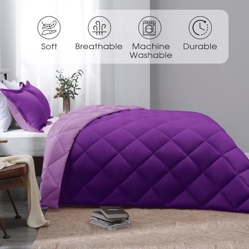 Edredón reversible King morado y fundas de almohada de microfibra para cama 3