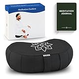 Mindful and Modern Large Crescent Meditation Cushion Pillow - Half Moon Yoga Bolster Meditation Pillows for Sitting On Floor - Buckwheat Hull Filled Cushion with Removable Cover and Carry Handle