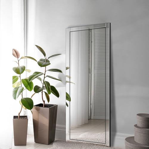 Image of Syndra 56 inchx20 inch Wall Mounted Full Length Mirror with Reflect Frame, Large Rectangle Beveled Frameless Full Body Mirror, Vertical & Horizontal Over Sink Long Mirrors for Bathroom, Bedroom, Living Room