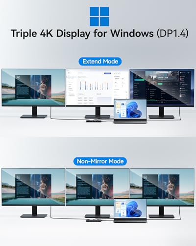 Image of USB C Docking Station Dual Monitor, Selore Docking Station 3 Monitors Triple 4K Display with 2 HDMI, DisplayPort, 1 Gbps Ethernet, 100W PD Charging, USB 3.0 Ports Adapter for Dell, HP, etc(Black)