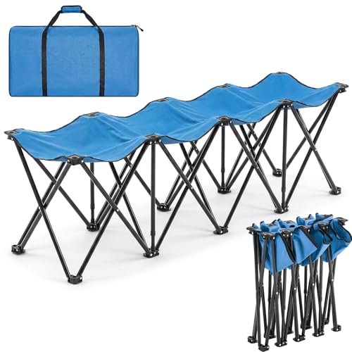 GlikCeil 4 Seats Blue Folding Soccer Team Bench Portable Seat for Sports