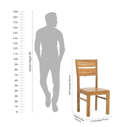 Image of Royaloak Jasper Teak Wood Dining Chair | Solid Teak Wood Dining Chair with Slatted Backrest | Durable Wooden Dining Seating for Home, W 17.71 X D 19.68 X H 39.37 Inches