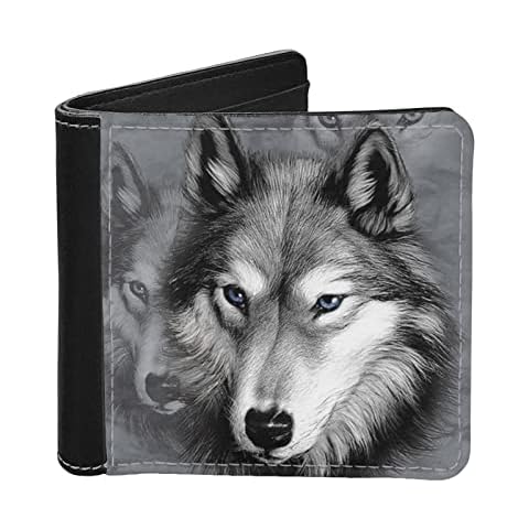 TOADDMOS Gray Wolf Print RFID Blocking Bifold Wallet for Men PU Leather Slim Wallets with Card Holder for Boys Teens Cover