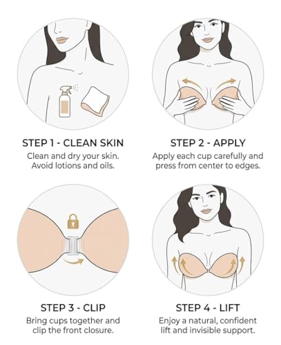 Image of Adhesive Bra Reusable Strapless Self Silicone Push-up Invisible Sticky Bras for Backless & Off Shoulder Dress Beige