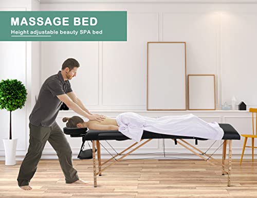 24 In Wide Massage Tables Portable Lash Bed 73 inch Tattoo Table, Height Adjustable Portable Spa Bed, 2 Folding Chiropractic Table w/Carry Case/Face Cradle/Hand Pallet for Travel Physical Therapist