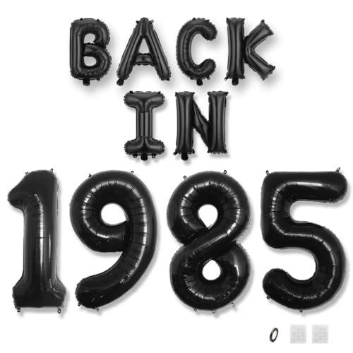 Jurxy Decoración de globos de 40 cumpleaños, color negro, con letras de papel de aluminio de 1985, globos de feliz cumpleaños, suministros de fiesta para hombres y mujeres, accesorios de fotos,