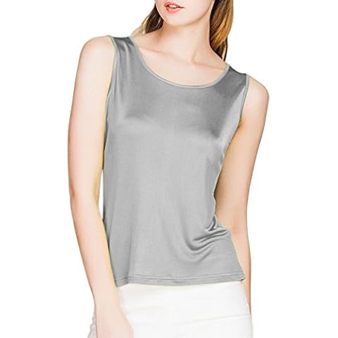 Paradise Silk 100% Silk Knit Women's Sleeveless Tank Top Large Grey Cover