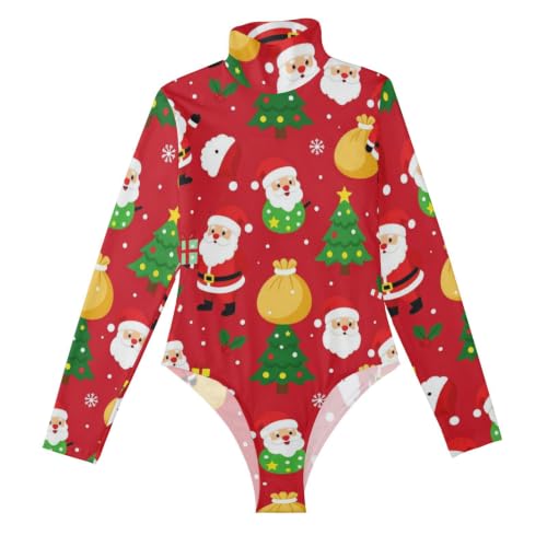 Body de manga larga para mujer con diseño navideño de cuello alto