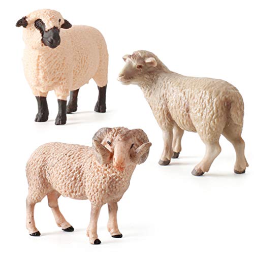 NUOBESTY 3 peças de estatueta de ovelha em miniatura, topos de bolo de animais de fazenda, figuras r