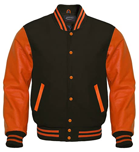Kicky Men's Varsity Jacket Original Leather Sleeves and Wool Blend Letterman Boys College Varsity Jackets XS-5XL