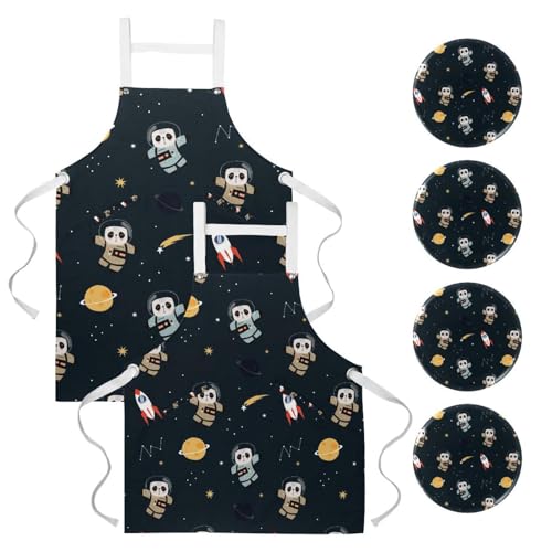Tablier de cuisine panda astronaute avec fusée et planètes