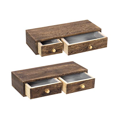 Y&ME YM Floating Shelf with Drawer Wall Mounted, Set of 2 Rustic Wood