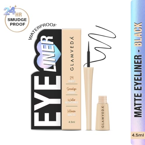 Image of Glamveda Liquid Eye Liner, Black, Long Lasting Matte Waterproof Liner - Smudge Proof, Transfer Proof Eye Makeup, Bold, Clean, Smudge-Free Look 24-Hour Long Stay 4.5 ml